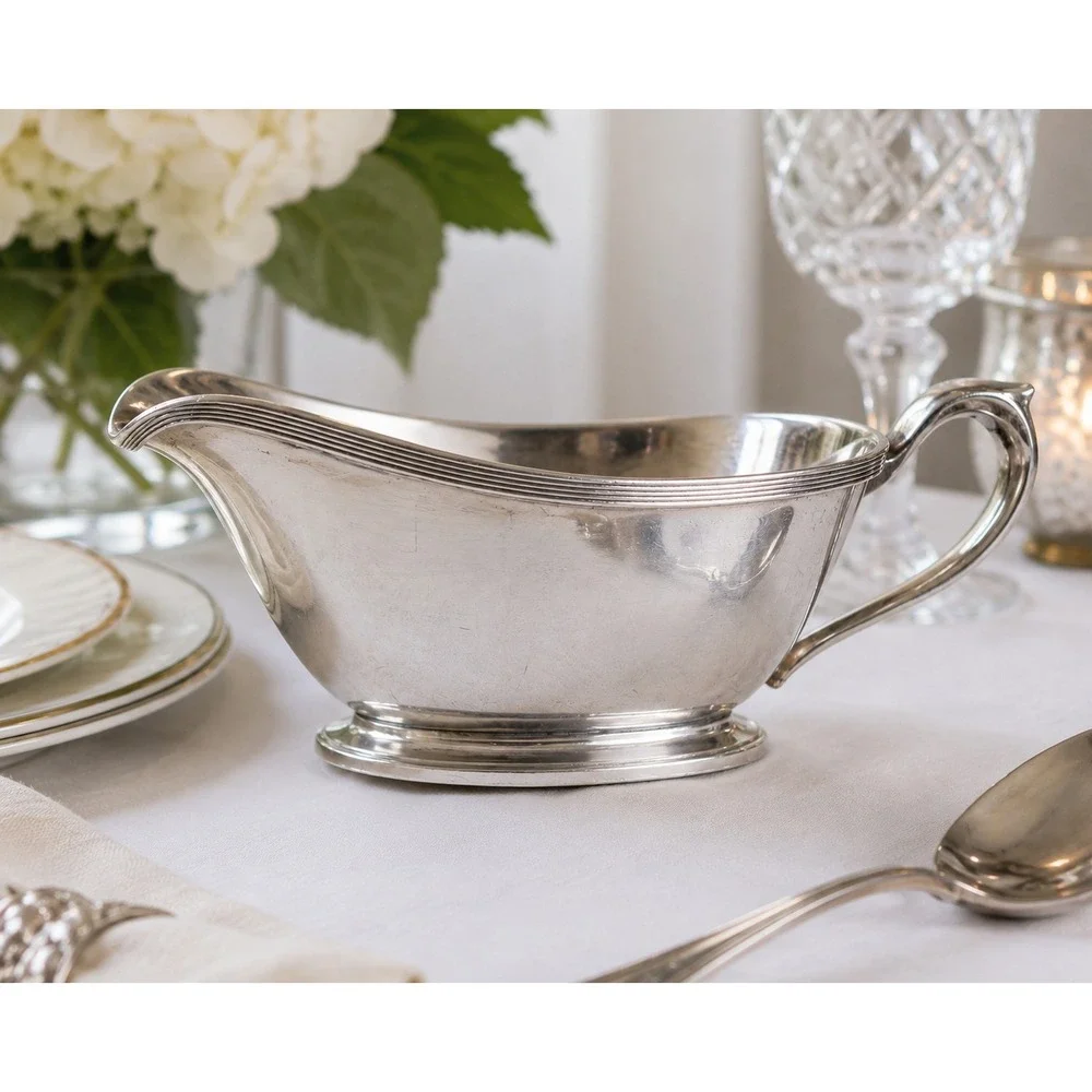 Vintage Oneida Community Par Plate Silverplate Gravy Boat Sauce Boat Reeded Rim
